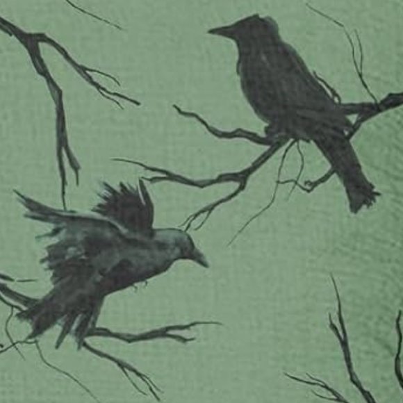 Set 2 Green Black Crow Pillow Covers 18" Square Pillows Crows Ravens Gothic New - Picture 7 of 12